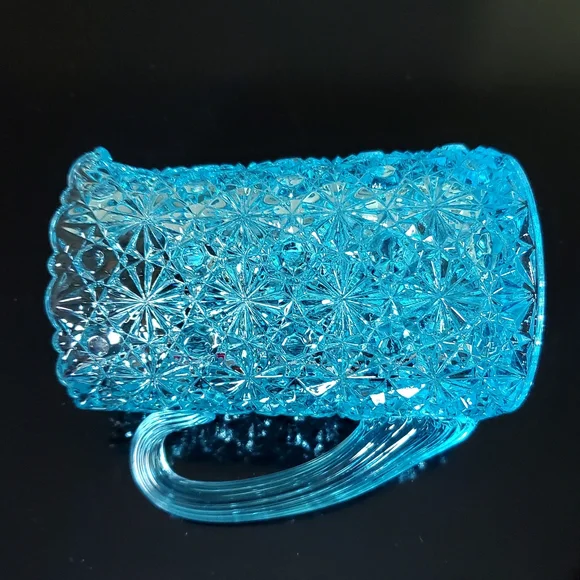 Vntg Fenton Daisy and Button Bright Aqua Blue Glass 5" Pitcher - Picture 7 of 14